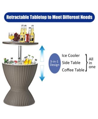 3 Pieces Outdoor Rattan Bar Table with Extendable Tabletop