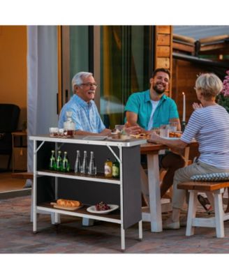 Folding Camping Table with 2-Tier Open Shelves for Outdoor BBQ
