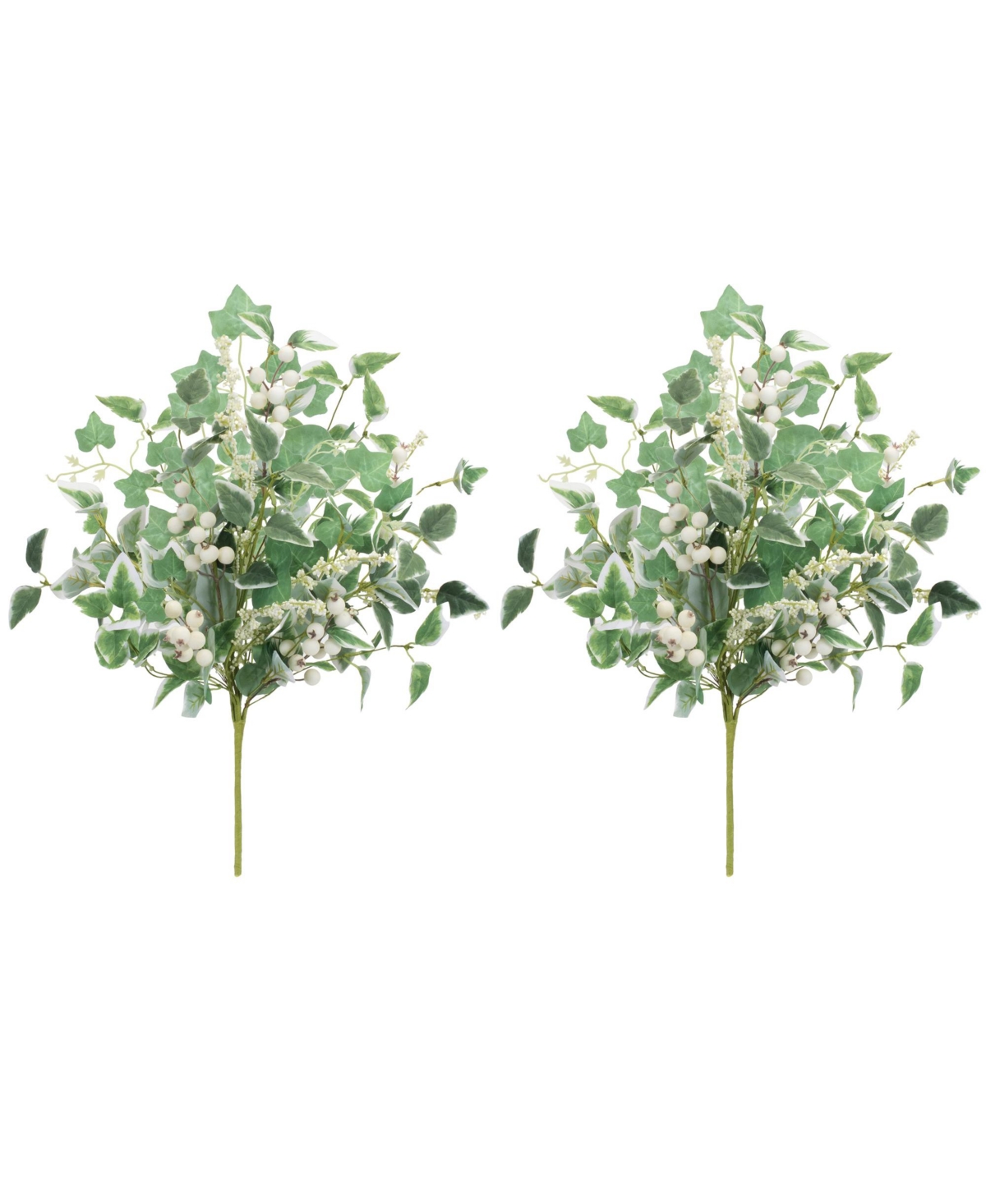Set of 2 Mixed Foliage & Berry Bush &#x2013; 20" Polyester Plants for Home Decor - White and Green