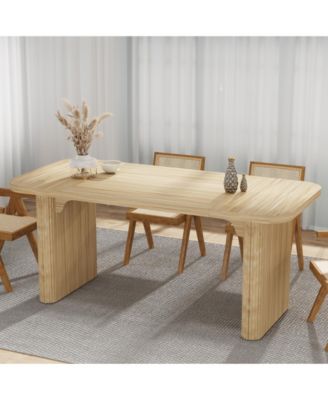 62" Executive Desk, Large Computer Office Desk with Double Pedestal, Modern Simple Style Natural Wood Top Rectangle Writing Desk