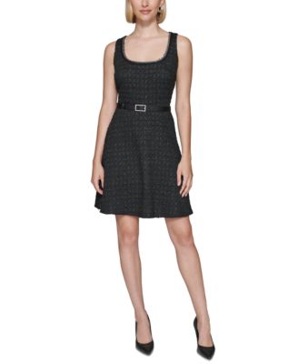 KARL LAGERFELD PARIS - Women's Boucl&eacute; Tweed Belted Dress