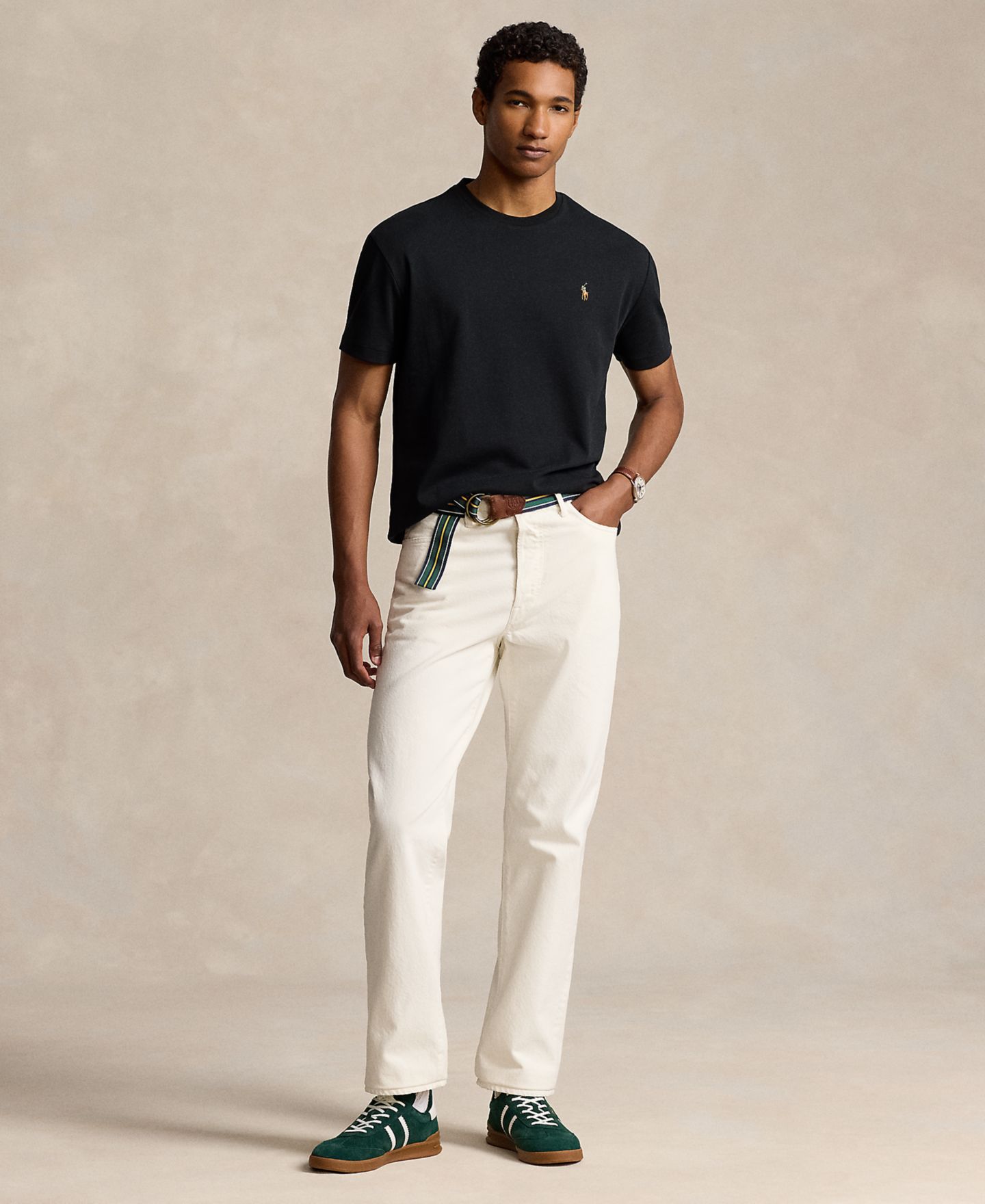 Мужская футболка Polo Ralph Lauren Custom Slim-Fit Soft Cotton, цвет: Чёрный — фото 2
