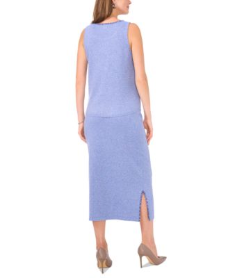 Vince Camuto Womens Whipstitched Sleeveless Sweater Midi Sweater Skirt In Blue
