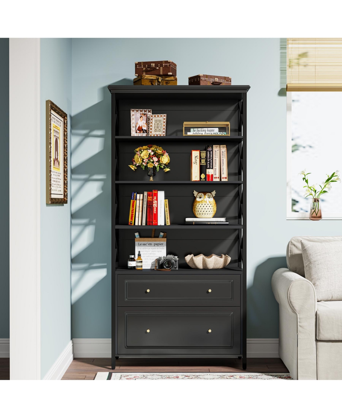 Tribesigns 2 Drawer File Cabinet Filing Cabinet with Shelves Tall Vertical Filling Cabinet for Letter/Legal/A4 Size File, Printer Stand with Storage
