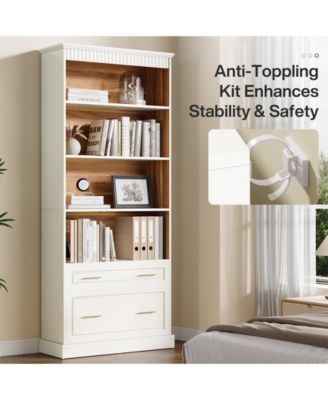 5-Shelf Bookcase with Drawers for Living Room and Home Office