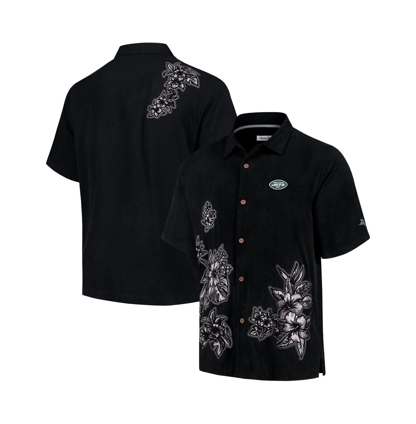 Мужская рубашка Tommy Bahama Black New York Jets Hibiscus Camp Button-Up — фото 1