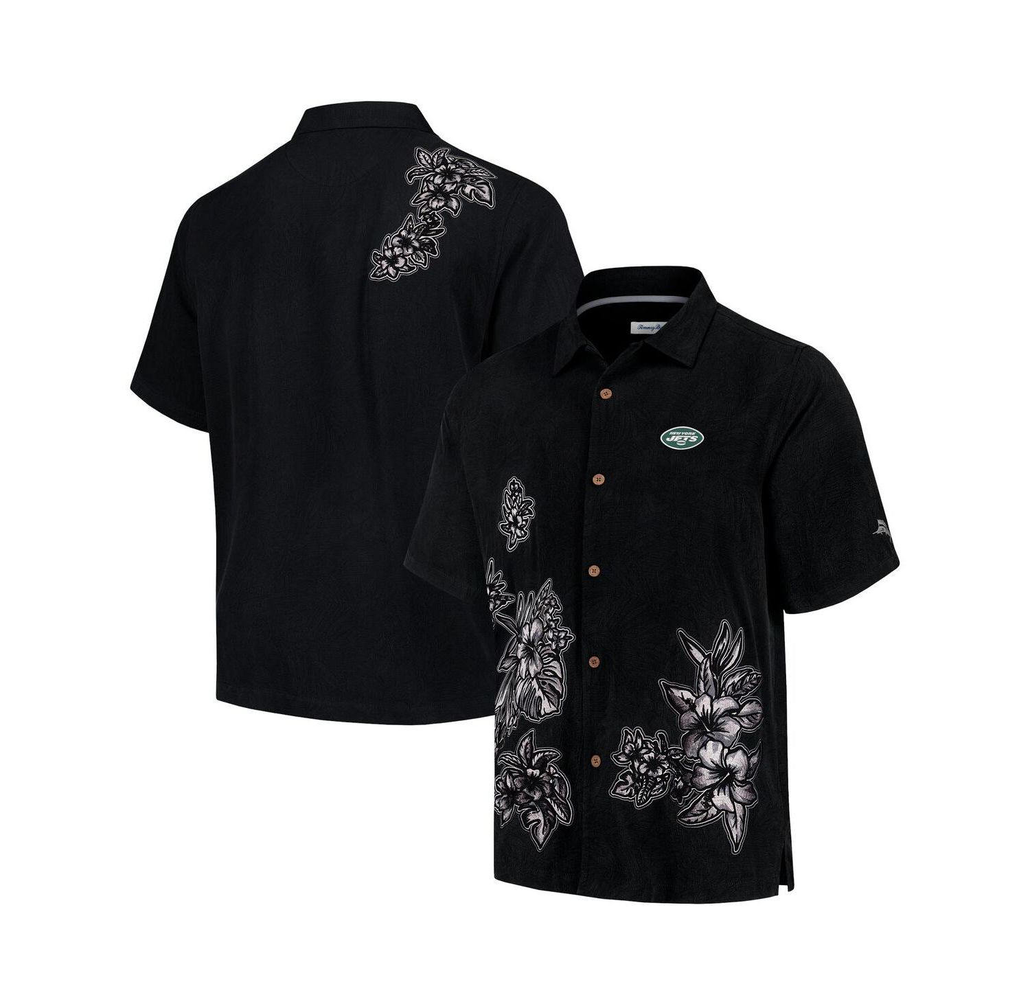 Men's Black New York Jets Hibiscus Camp Button-Up Shirt