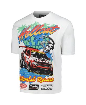 Men's and Women's White Dodge Hellcat Racing Graphic Box T-Shirt