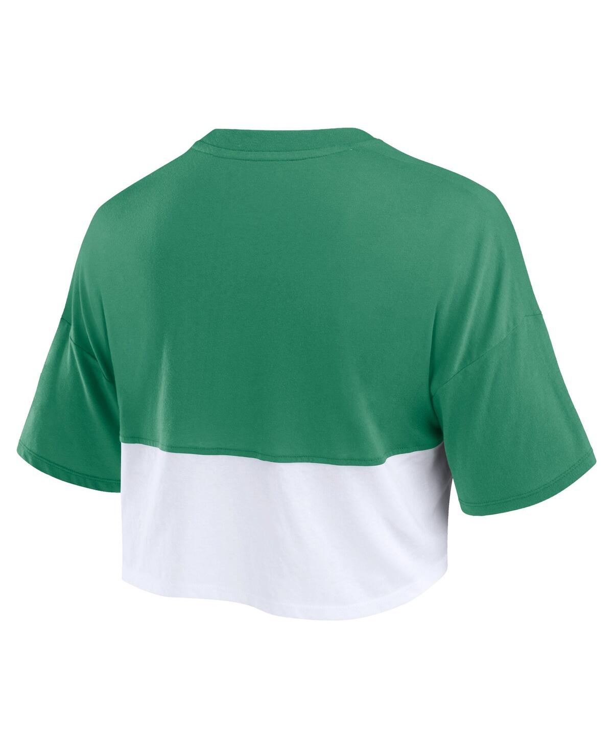 Fanatics Women's Green/white Green Bay Packers Boxy Color Split Cropped T-shirt In Green,white