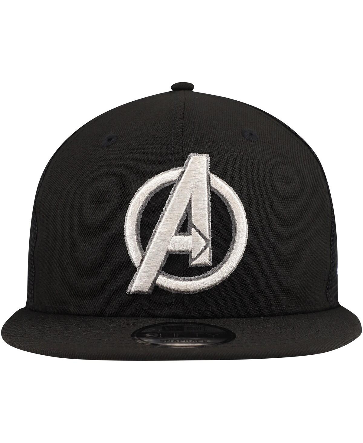 New Era Men's Black The Avengers 9fifty Snapback Trucker Hat In Black