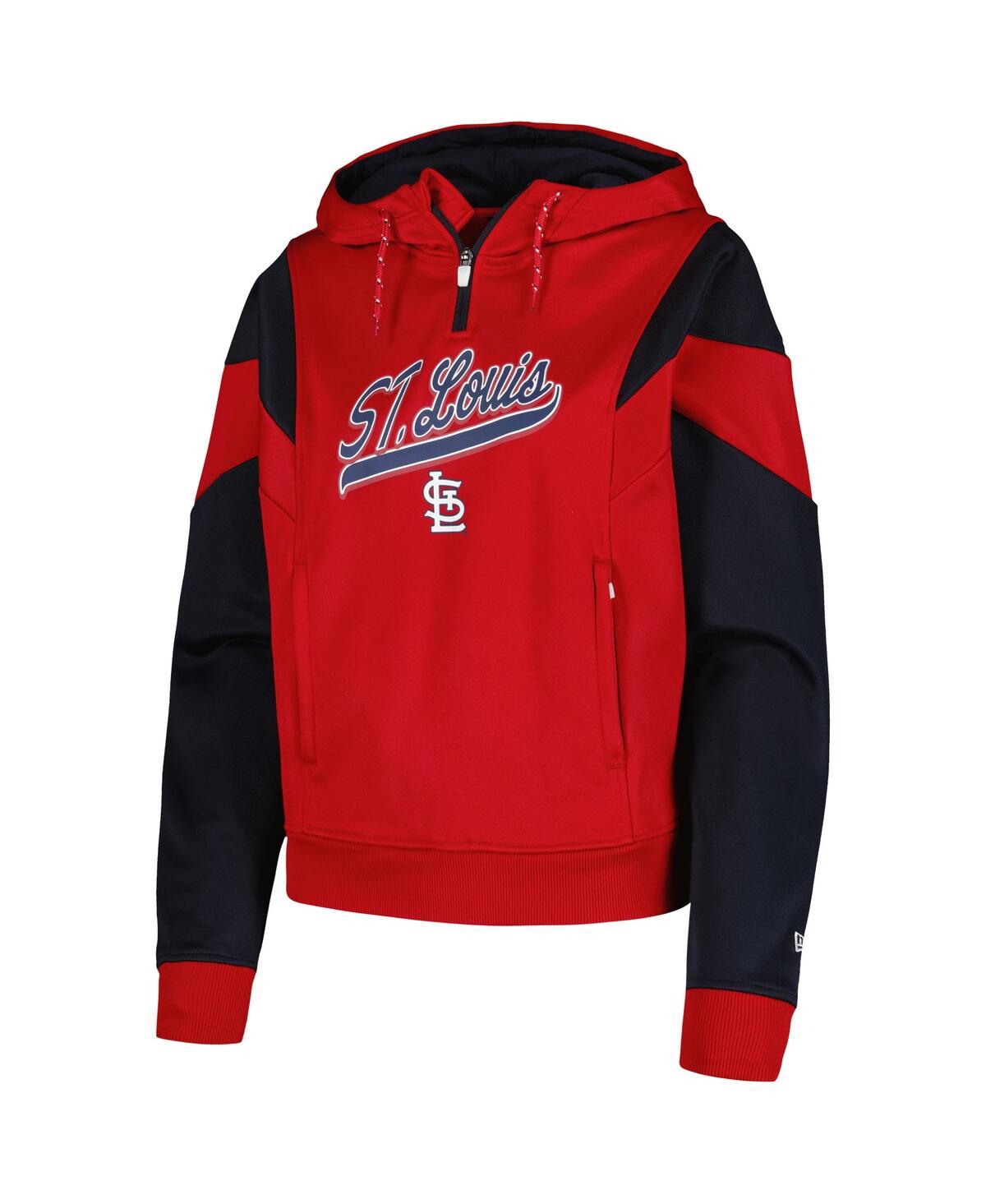 NEW ERA WOMEN'S RED ST. LOUIS CARDINALS COLOR BLOCK FLEECE QUARTER-ZIP HOODIE 