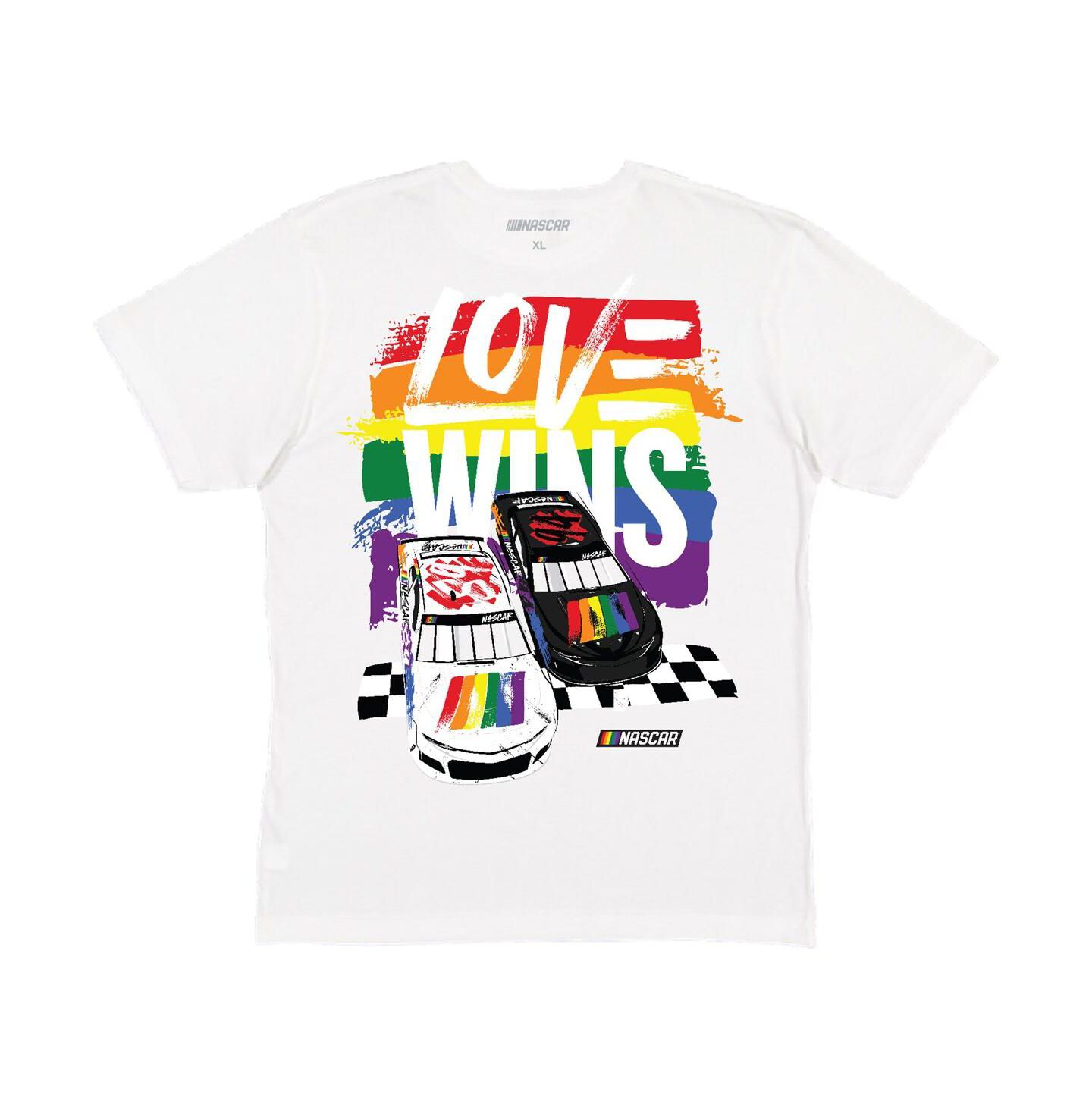 Мужская футболка Checkered Flag Sports White NASCAR Love Wins Pride — фото 2