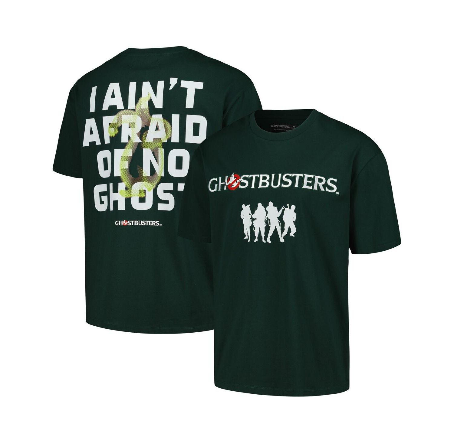 Men's and Women's Green Ghostbusters Scared of No Ghosts Dropped Shoulder T-Shirt