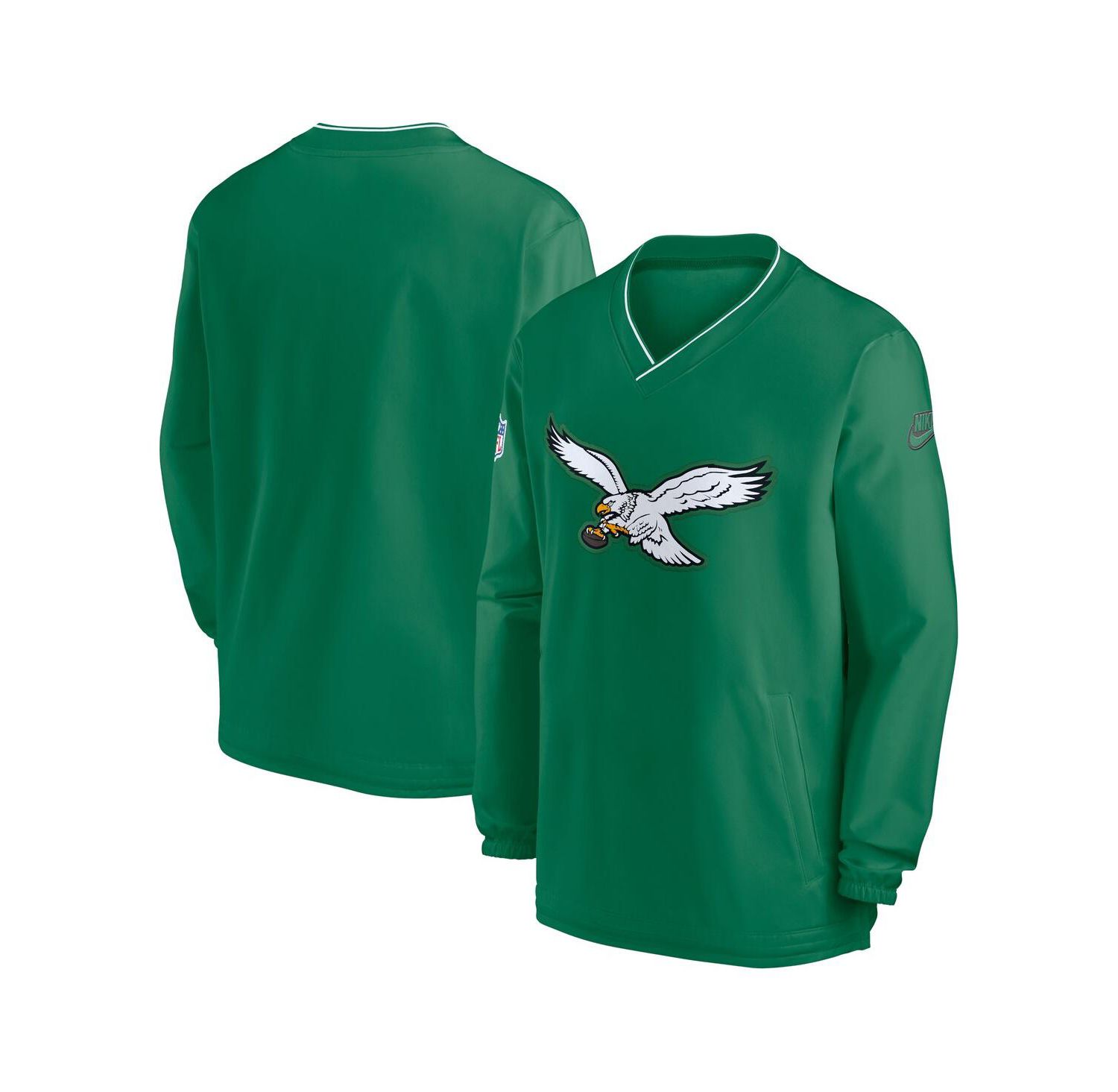 Men's Kelly-Green Philadelphia Eagles Throwback Logo Long-Sleeve V-Neck Windshirt