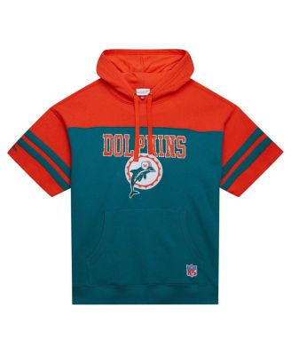 Men's Aqua Miami Dolphins Off Field Vintage-like Logo Short Sleeve Pullover Hoodie