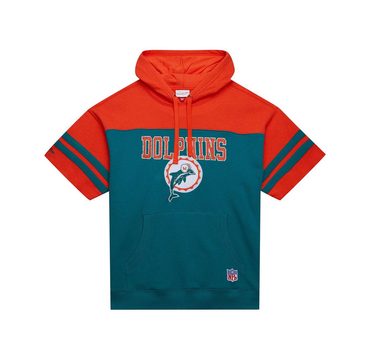Men's Aqua Miami Dolphins Off Field Vintage-like Logo Short Sleeve Pullover Hoodie