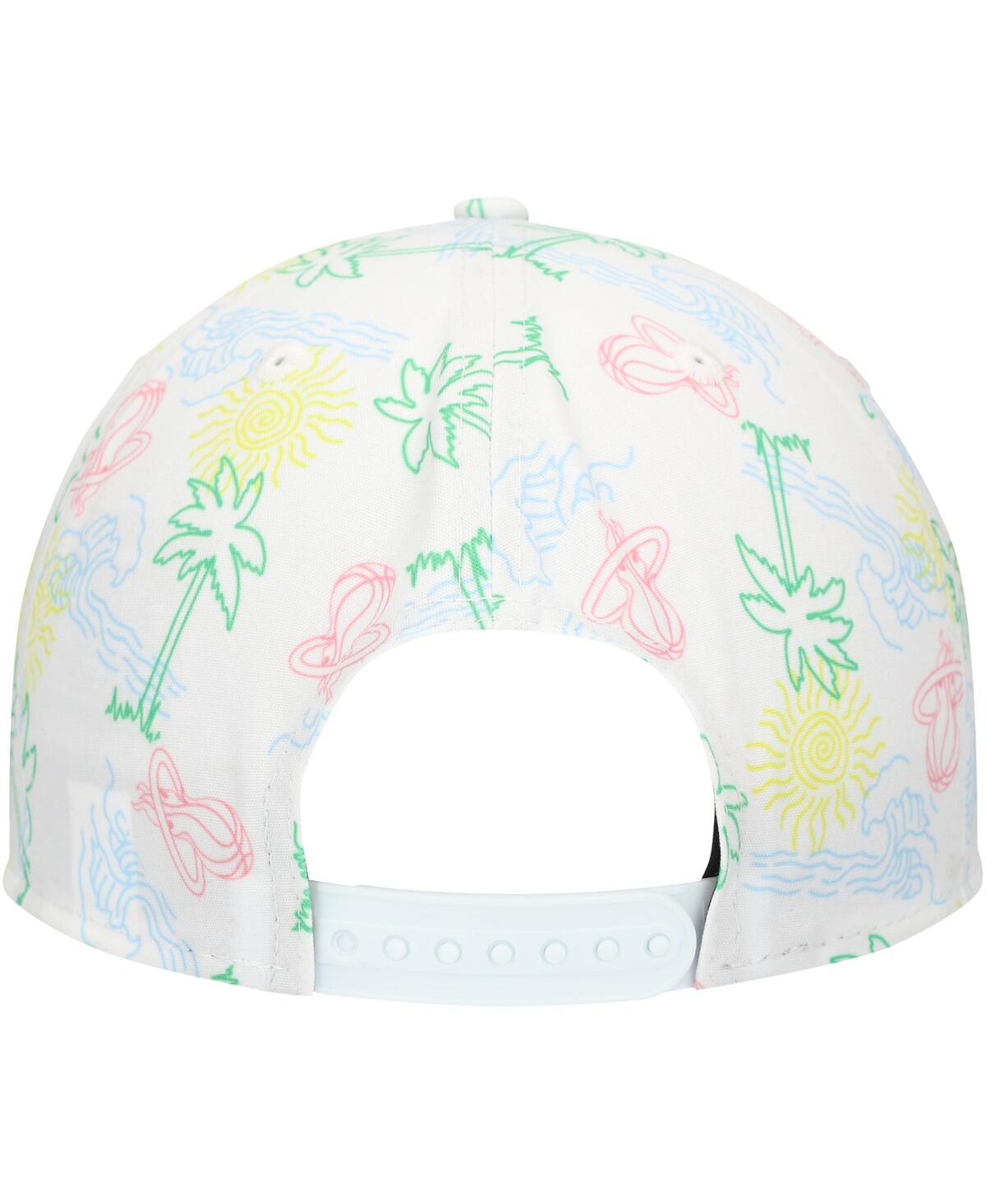 NEW ERA MEN'S WHITE MIAMI HEAT PALM TREES AND WAVES GOLFER ADJUSTABLE HAT 