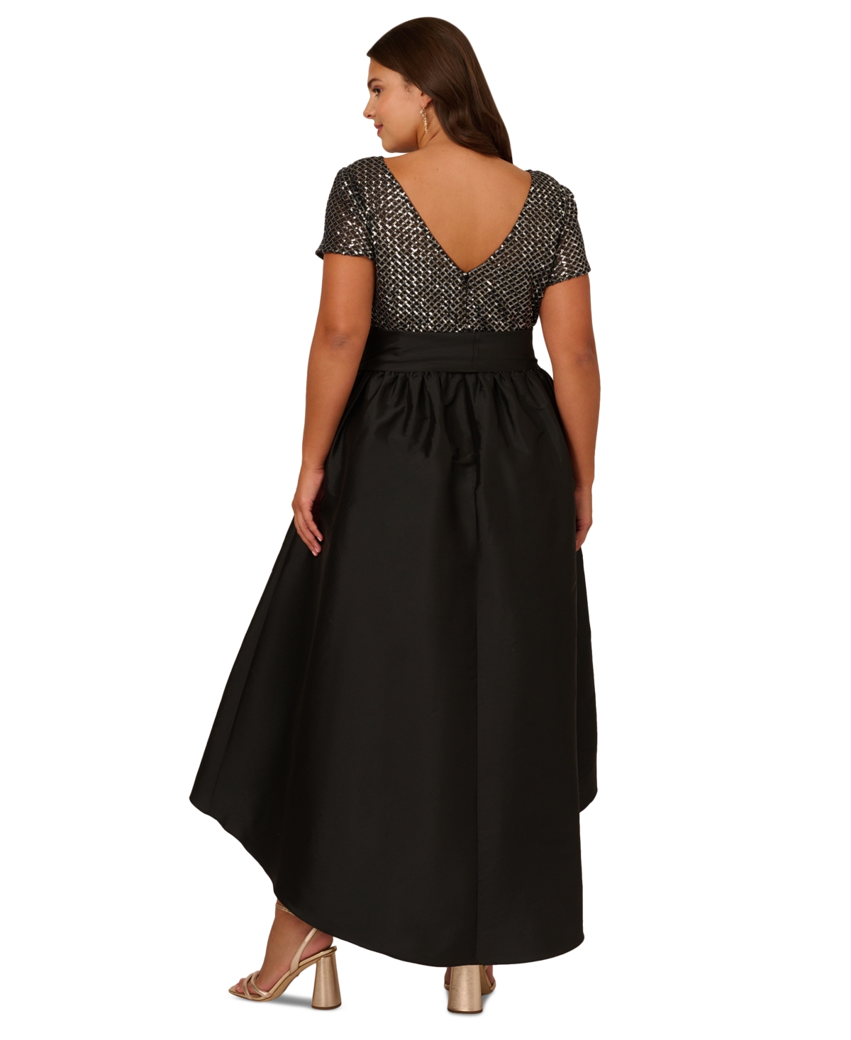 Adrianna Papell Plus Size Sequined High-low Gown In Black Gunmetal