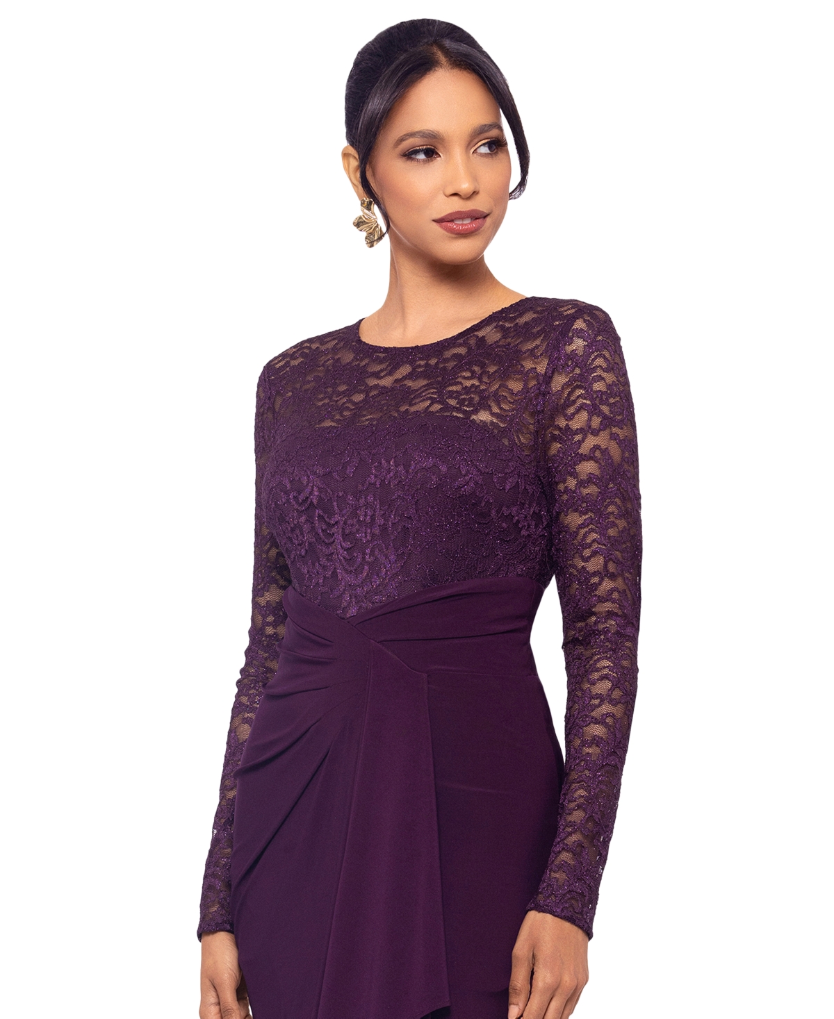 Betsy & Adam Women's Lace Ruffled Gown