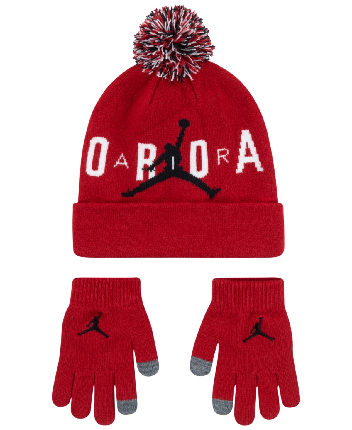 Jordan Big Kids Pom Beanie Set In Gym Red