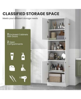 75" Tall Bathroom Storage Cabinet with 4 Doors & 2 Open Compartments Freestanding