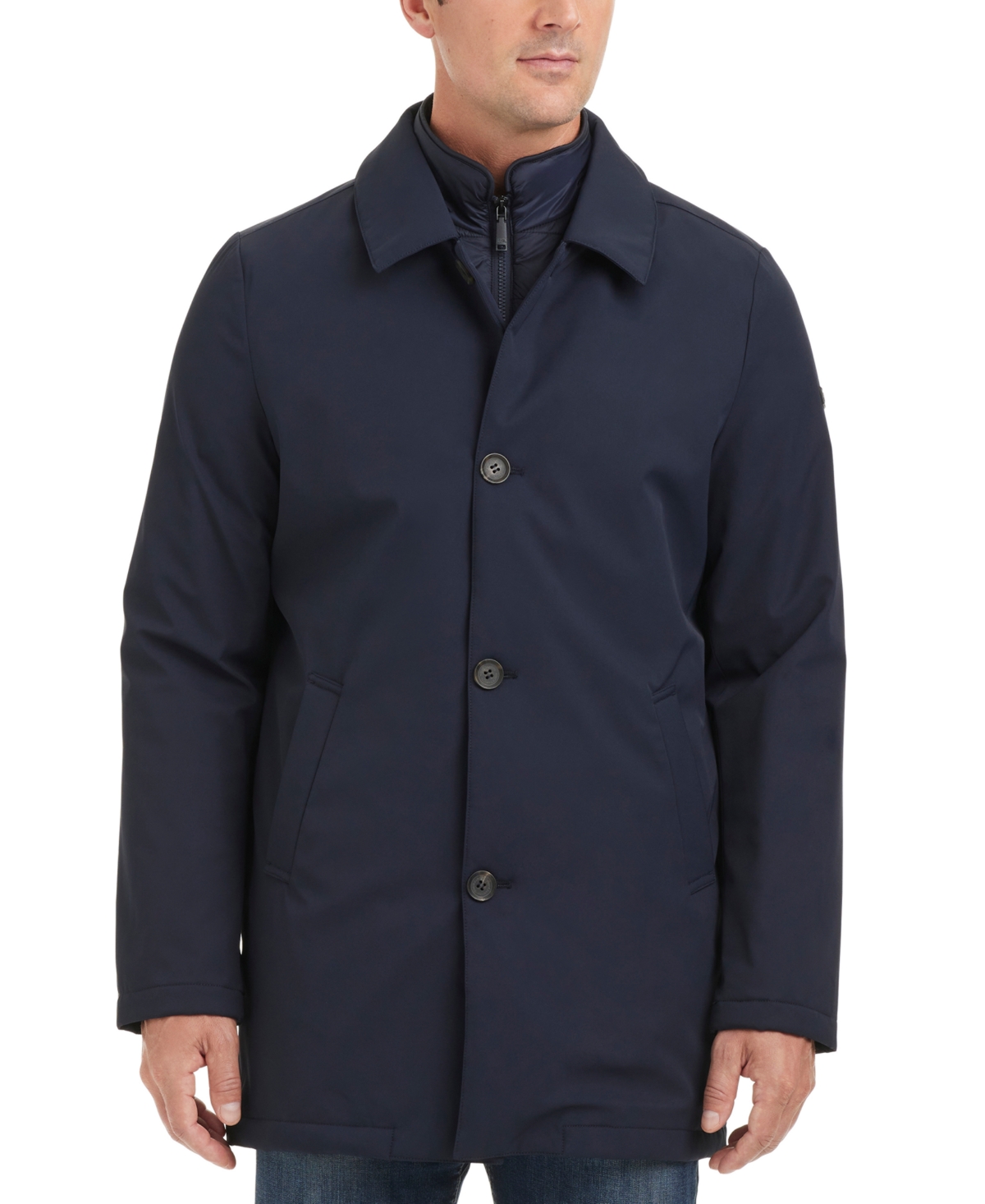 Vince Camuto Water Resistant Transitional Coat With Removable Bib In Navy