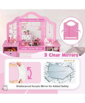 Kids Vanity Table &amp; Chair Set 2-in-1 Princess Pretend Play Makeup Vanity Set