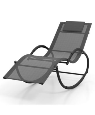 2 PCS Outdoor Rocking Lounge Chair with Removable Headrest Breathable Backrest & Seat