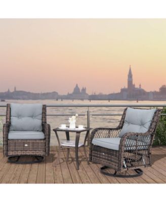 3 PCS Patio Furniture Set Rocking Chairs Set of 2 with Glass Top Side Table