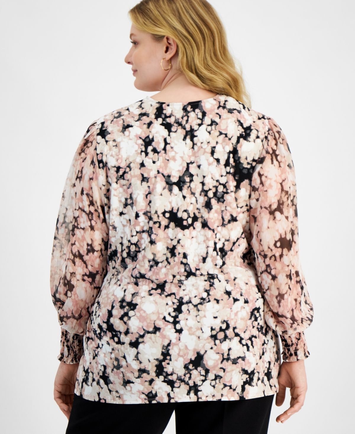 Anne Klein Plus Size Printed V-Neck Side-Tie Top