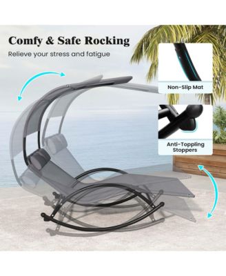 Outdoor Dual Rocker Sunbed 2-Person Canopied Lounger with 2 Detachable Headrests