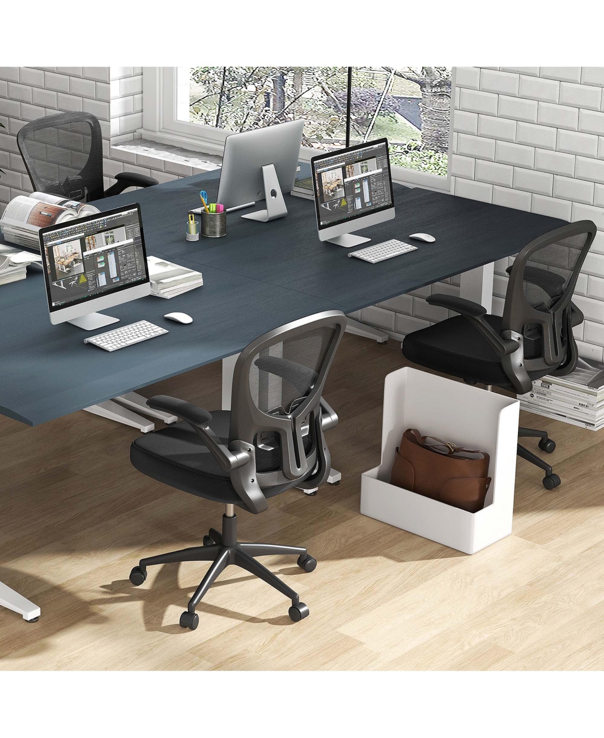 Ergonomic Office Chair with Flip-Up Armrests Rocking Backrest Computer Desk Chair