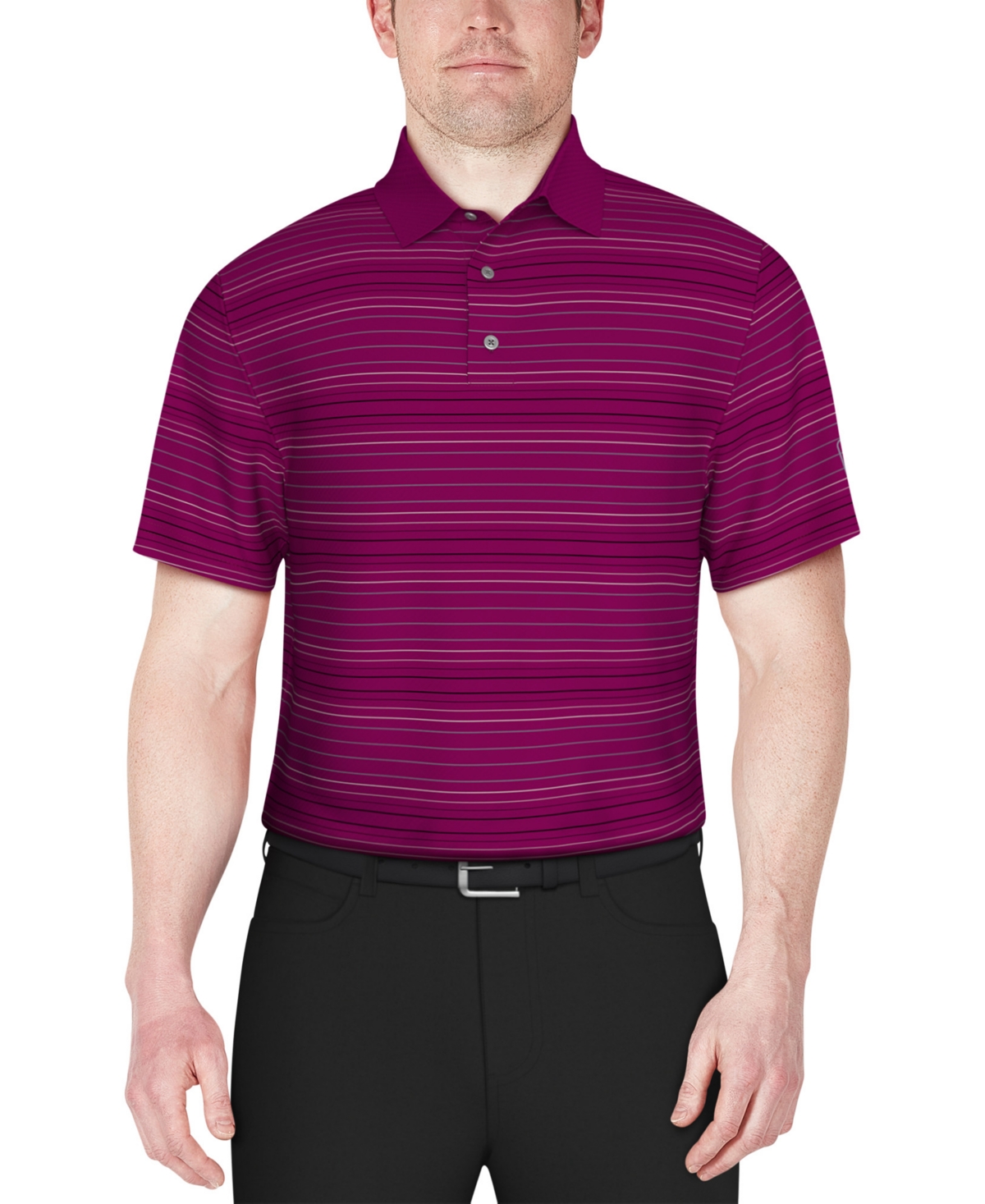 Pga Tour Men's Altered Stripe Short Sleeve Golf Polo Shirt In Wild Aster