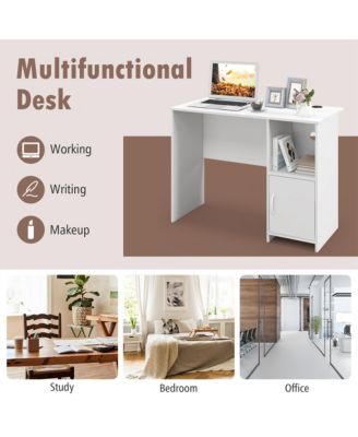 Modern Computer Desk with Cabinet Cable Holes & Open Shelf Storage for Home Office