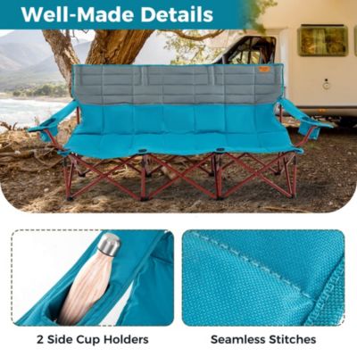 3 Person Folding Camping Chair Heavy-Duty Camp Couch with 2 Cup Holders Padding