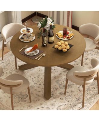 47" Round Dining Table with Solid Acacia Wood Legs for 4-6 Person for Kitchen