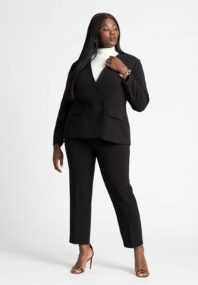 Women's Plus Size The 365 Semi Stretch Double Breast Collarless Blazer