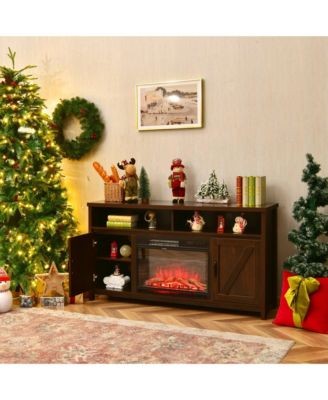 59'' Fireplace TV Stand W/ 25'' 1350W Electric Fireplace Heater Coffee