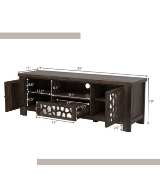 55'' Retro TV Stand Media Entertainment Center w/ Mirror Doors & Drawer Brown