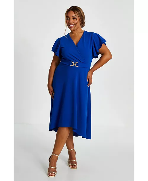 women's buckle dip hem dress