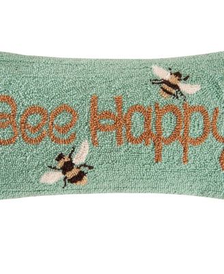 Spring "Bee Happy" Bumble Bee Garden Hooked Small/Petite Accent Pillow, 10" x 20"