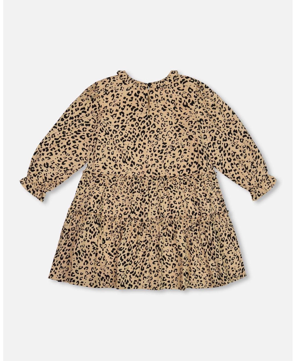 Deux par Deux Big Girls Long Sleeve Viscose Dress With Frill Printed- Leopard