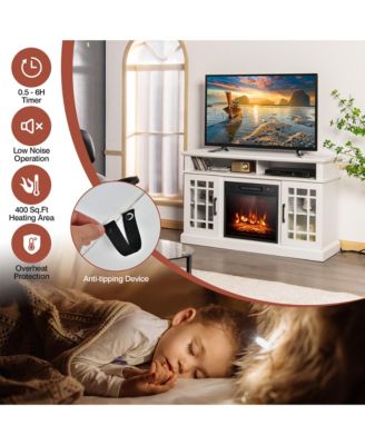 48'' TV Stand Console Cabinet w/ Fireplace Entertainment Center For Living Room Natural