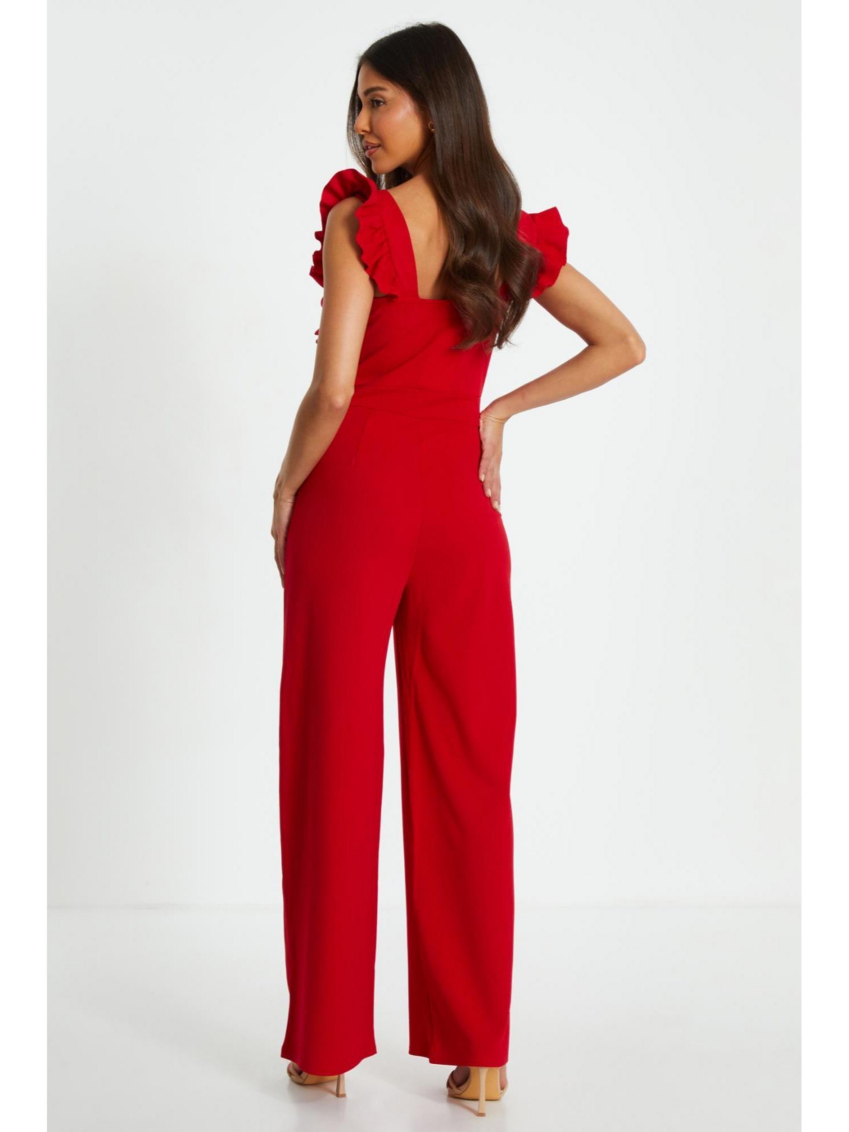 Quiz Women's Scuba Crepe Frill Sleeve Chain Belt Palazzo Jumpsuit