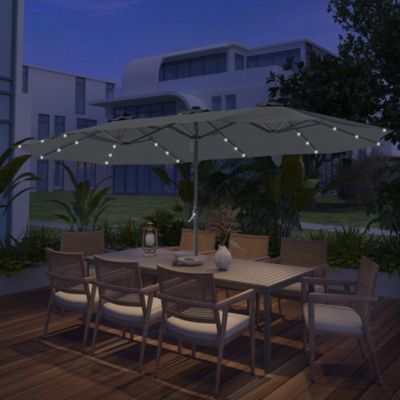 Outdoor Double-Sided Patio Umbrella with Base 36 LED Light Market Umbrella with Cover
