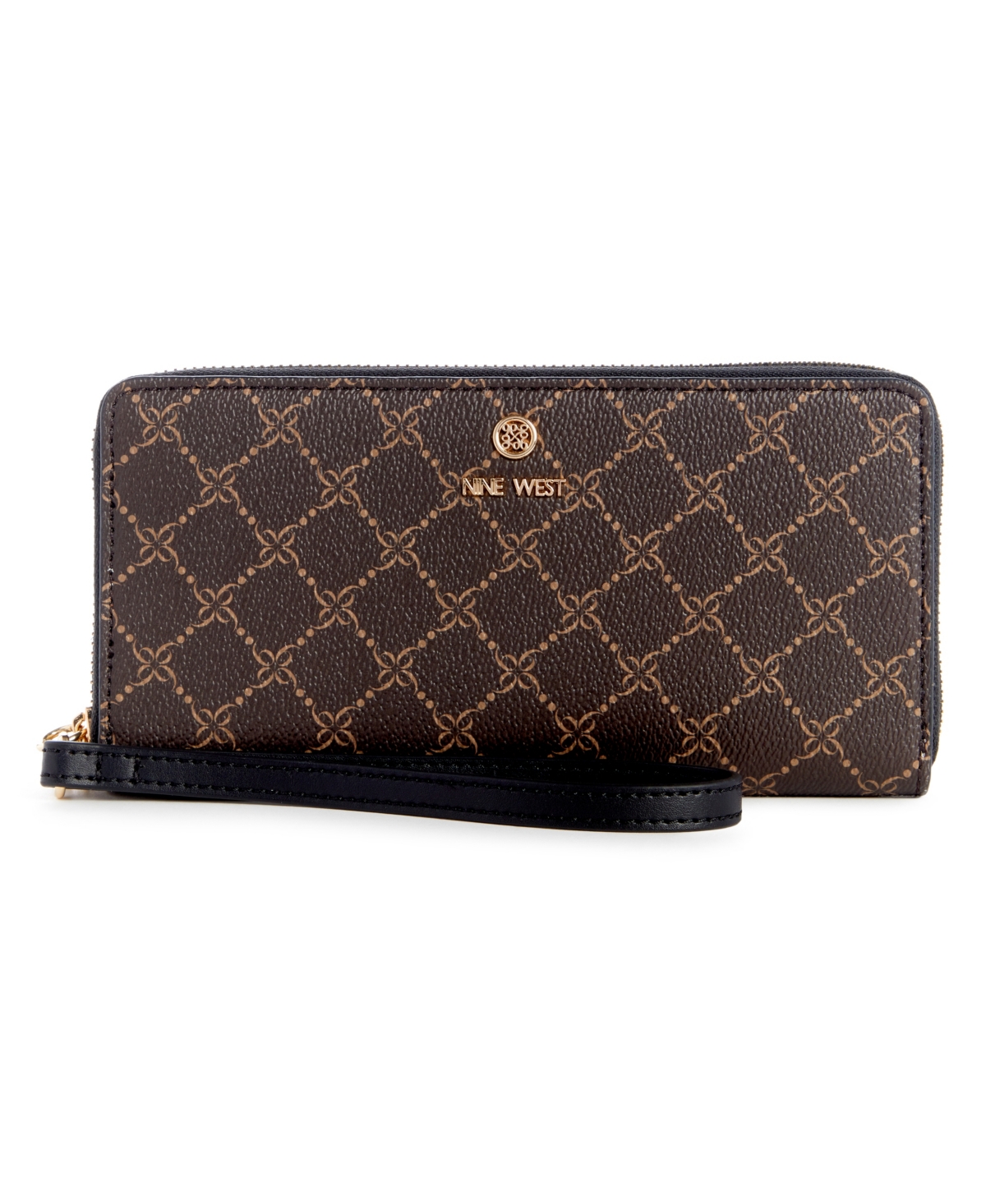 Nine West Lockup 9 Zip Around Wallet With Wristlet In Brown Black
