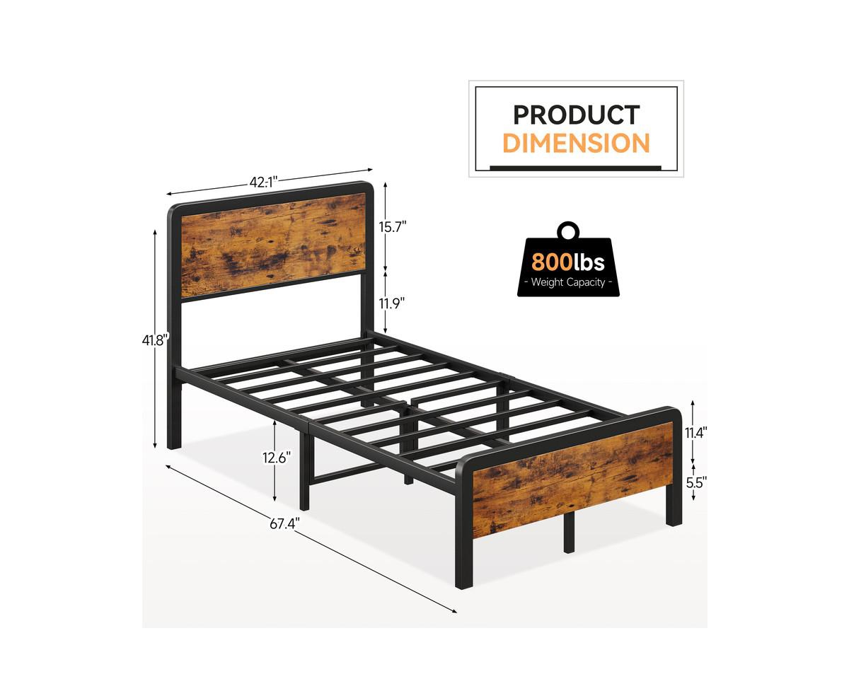gaomon Metal Bed Frame with Rustic Vintage Wood Headboard, Platform Bed Frame Mattress Foundation with Safe Rounded Corners & Strong Metal Slats Suppo