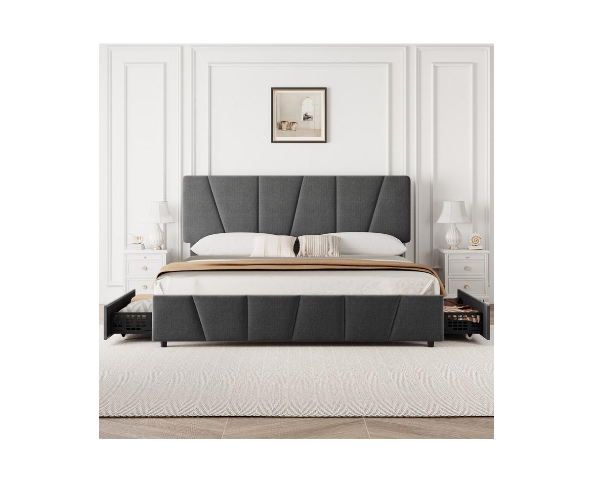 gaomon Bed Frame with 4 Storage Drawers and Linen Upholstery Headboard and Footboard, Mattress Foundation with Wooden Slats Support, No Box Spri