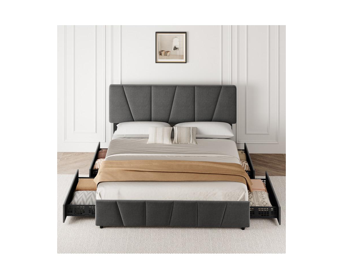 gaomon Bed Frame with 4 Storage Drawers and Linen Upholstery Headboard and Footboard, Mattress Foundation with Wooden Slats Support, No Box Spri
