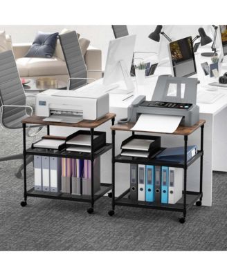 3-Tier Printer Stand Rolling Fax Cart with Adjustable Shelf & Swivel Wheel
